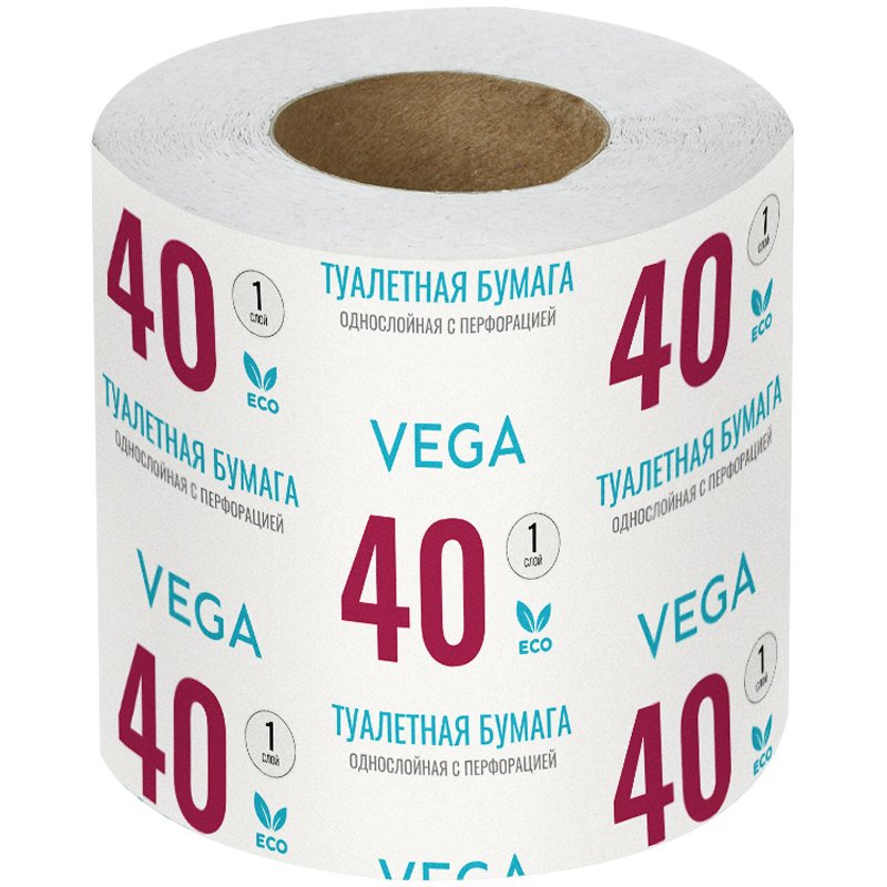 превью Бумага туалетная Vega, 1-слойная, 40м/рул., на втулке, с перф., серая