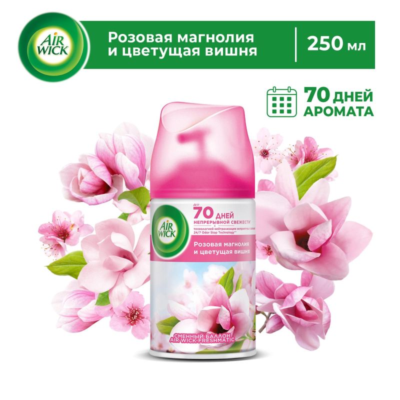 Баллон сменный для автоосвежителя Air Wick Роз магнол и цветущ. Вишня,250мл