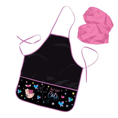 превью Фартук с нарукавниками для уроков труда BRAUBERG, 3 кармана, 45×54 см, «Cats First»