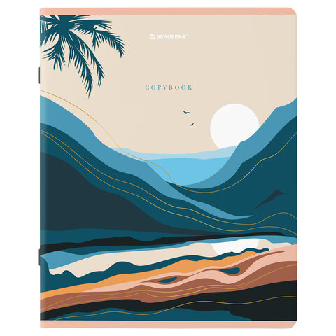 Тетради КОМПЛЕКТ 5 шт. А5, 48 л., BRAUBERG, скоба, клетка, SoftTouch, фольга, «Mountains»