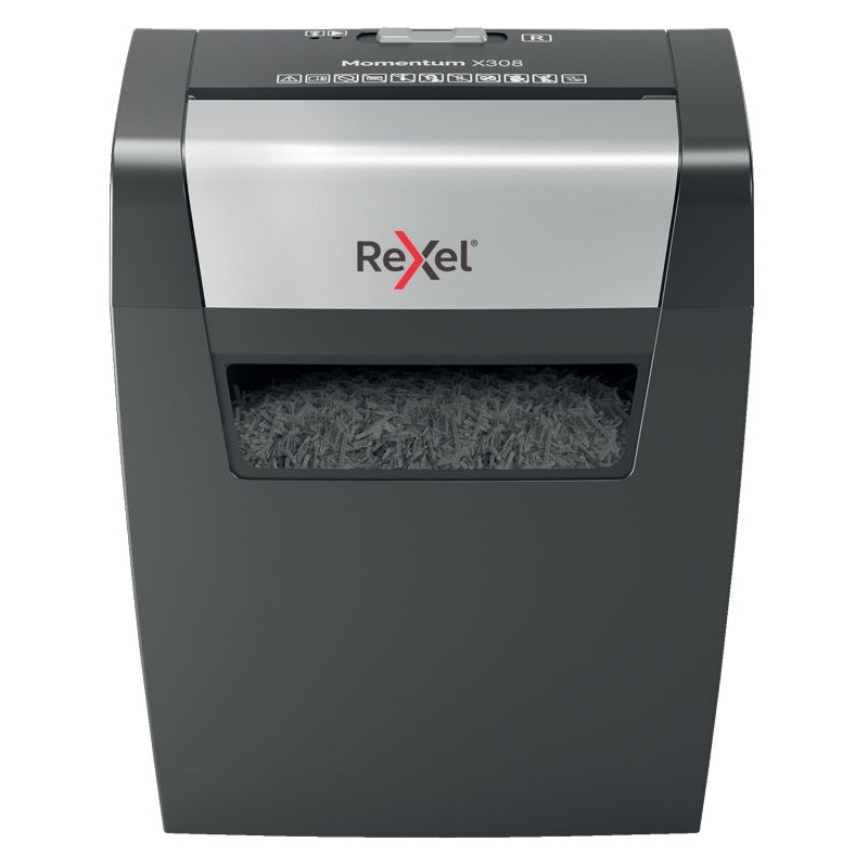 Уничтожитель (шредер) Rexel Momentum X308, 1-3 человека, 3 уровень секретности, фрагменты 5×42 мм, 8 листов, 15 л