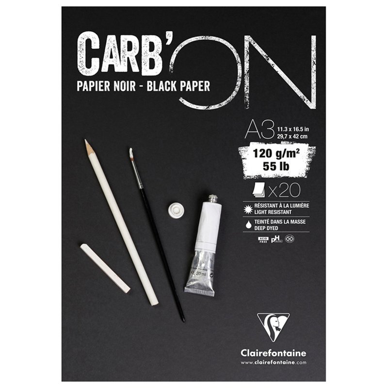 превью Блокнот для эскизов и зарисовок 20л. А3 на склейке Clairefontaine «Carb'ON», 120г/м2, мелкозер., черн