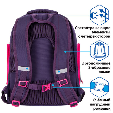 Рюкзак BRAUBERG CLASSICлегкий каркаспремиум материалGraceful catфиолетовый37×32х21 см270087