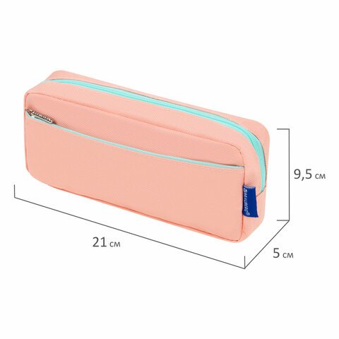 Пенал мягкий BRAUBERG PASTEL, 2 отделения, персиковый, 21×9.5×5 см