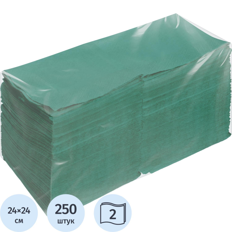 превью Салфетки 24×24 2 сл. Зеленые ZELPAPER 250 шт/упак