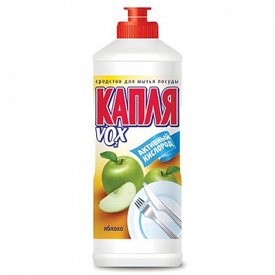 Средство для мытья посуды КАПЛЯ VOX активный кислород, 500 мл, «Яблоко»