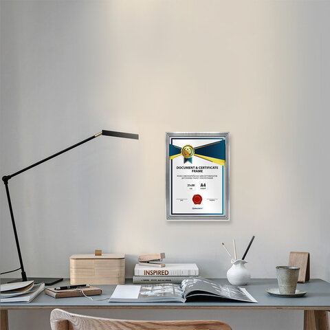 Рамка 21×30 см небьющаяся, багет 15 мм пластик, BRAUBERG «Respect», серебристая