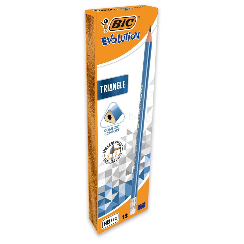 Карандаш чернографитный Bic Evolution Triangle HB трехгранный заточенный с ластиком
