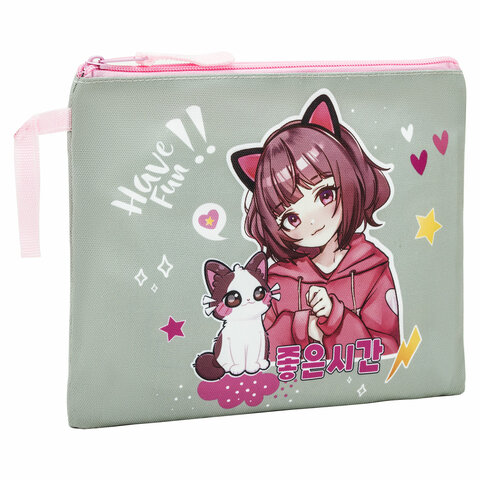 превью Папка для тетрадей BRAUBERG А5, 1 отделение, полиэстер, на молнии, с ручкой, «Anime friends»