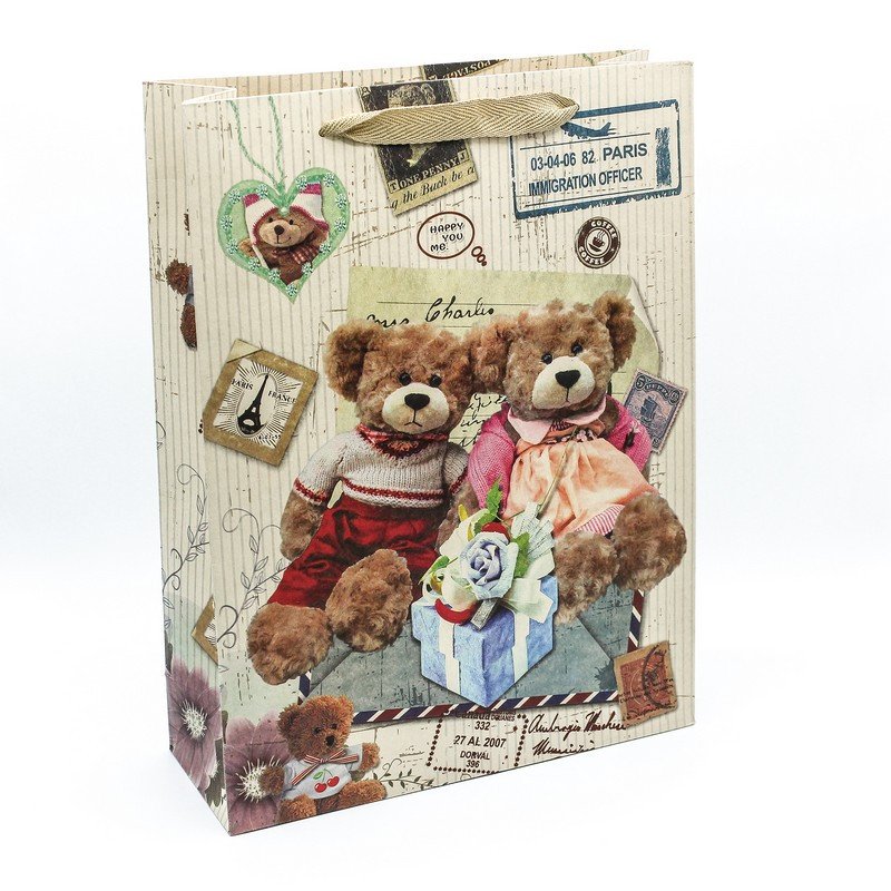 Пакет подарочный из крафт-бумаги Мишки (37×27.5×10 см)