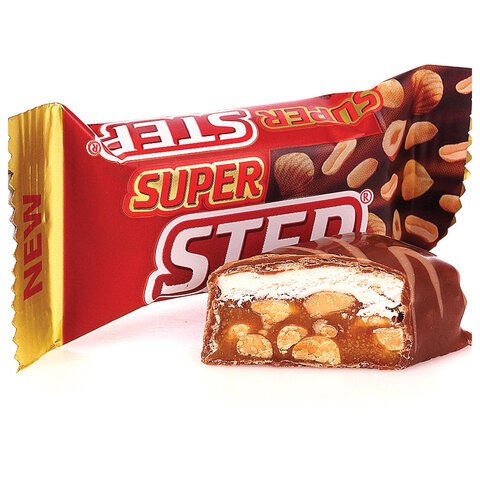 превью Конфеты шоколадные СЛАВЯНКА «Super Step» двухслойные, нуга с арахисом, 1000 г, пакет