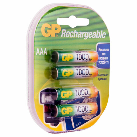 Батарейки аккумуляторные Ni-Mh мизинчиковые КОМПЛЕКТ 4 шт. AAA (HR03) 950 mAh, GP-2DECRC4