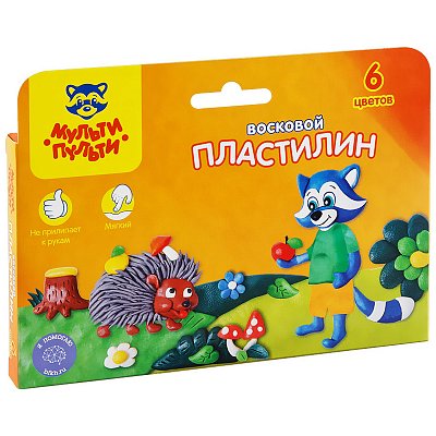 Пластилин Мульти-Пульти «Енот в лесу», 06 цветов, 90г, восковой, со стеком, картон, европодвес