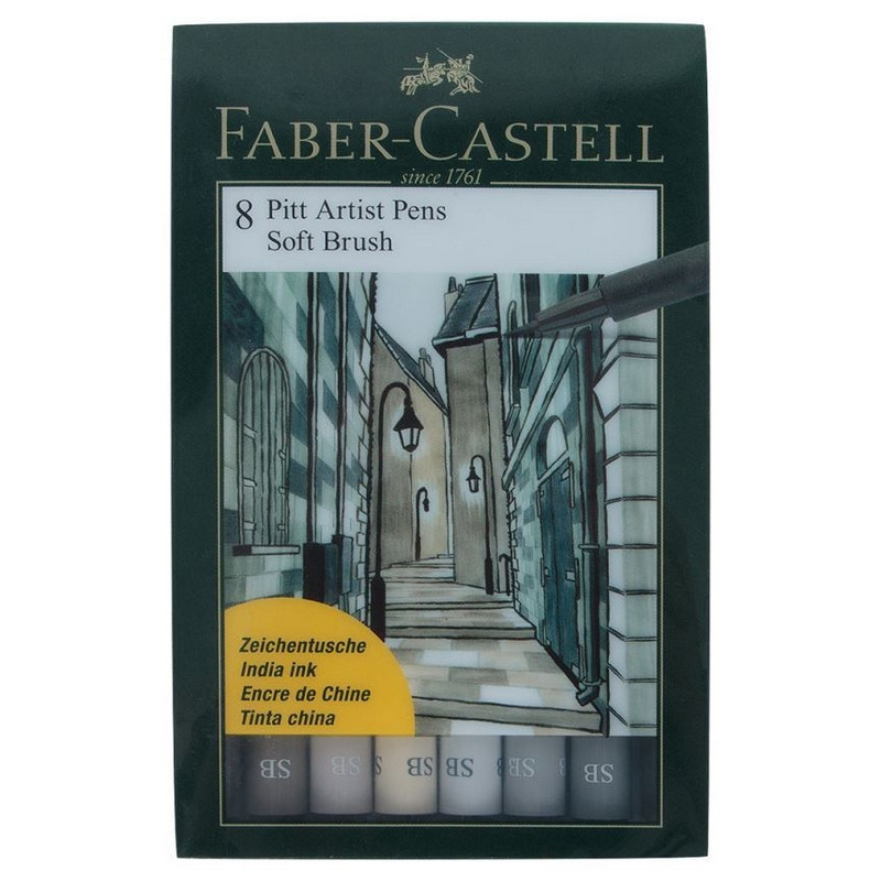 превью Набор капиллярных ручек Faber-Castell «Pitt Artist Pen Soft Brush» 8цв., 8шт., пласт. уп., европодвес