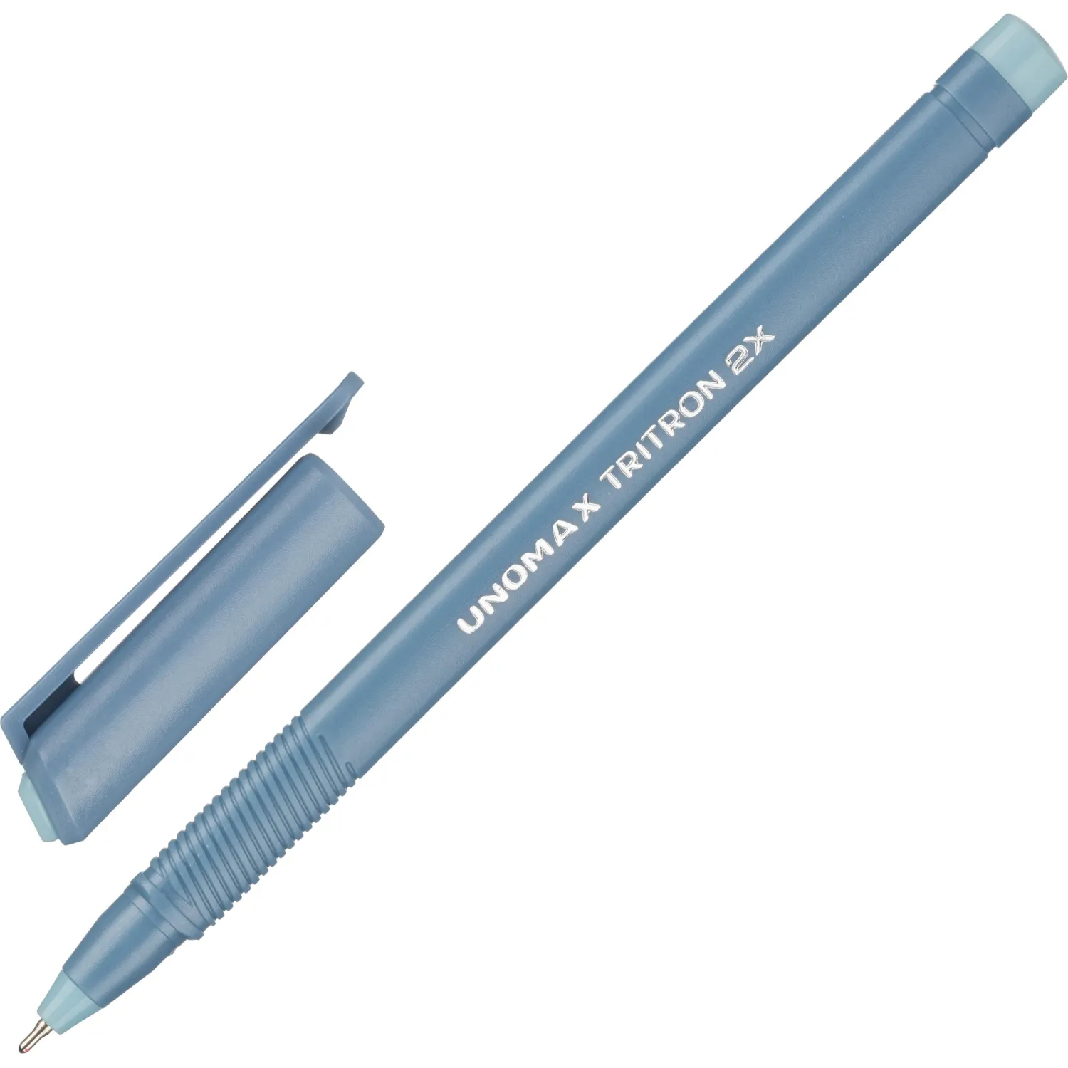 Ручка шариковая неавтоматическая Unomax Tritron 2x синяя (толщина линии 0.3 мм, корпус серый)