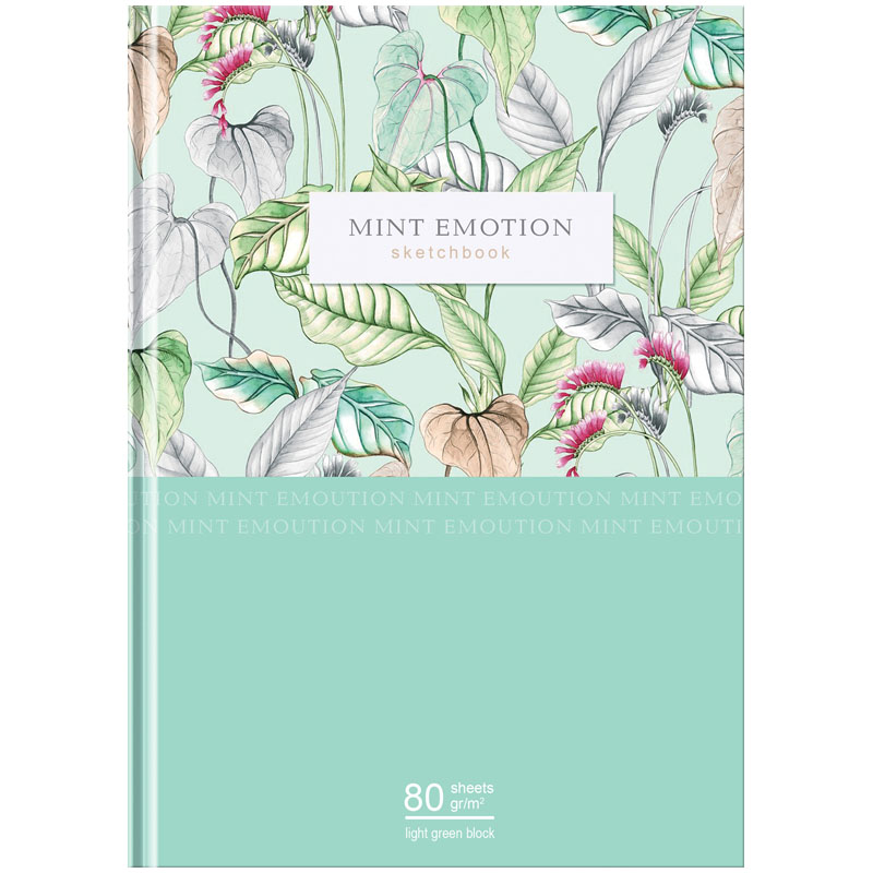 превью Скетчбук 80л. А5 7БЦ BG «Mint emotion», матовая ламинация, салатовый блок