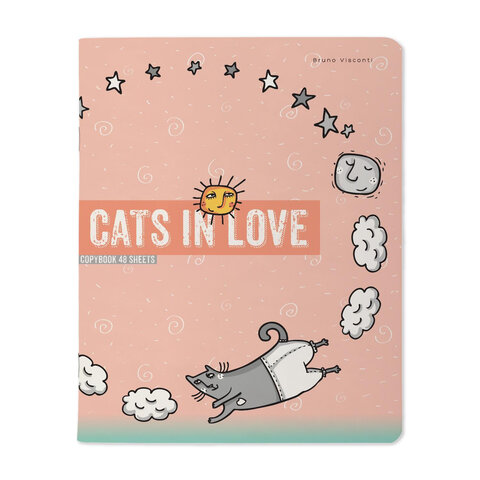 Тетрадь А5 48 л. BRUNO VISCONTI, скоба, клетка, Soft Touch, «CATS IN LOVE» (5 видов)