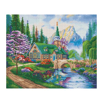 Алмазная мозаика ТРИ СОВЫ «Церковь в горах», 40×50см, холст, картонная коробка с пластиковой ручкой