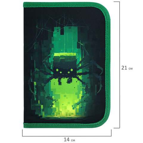 Пенал BRAUBERG, 1 отделение, 2 откидные планки, полиэстер, 21×14 см, «Digital spider»