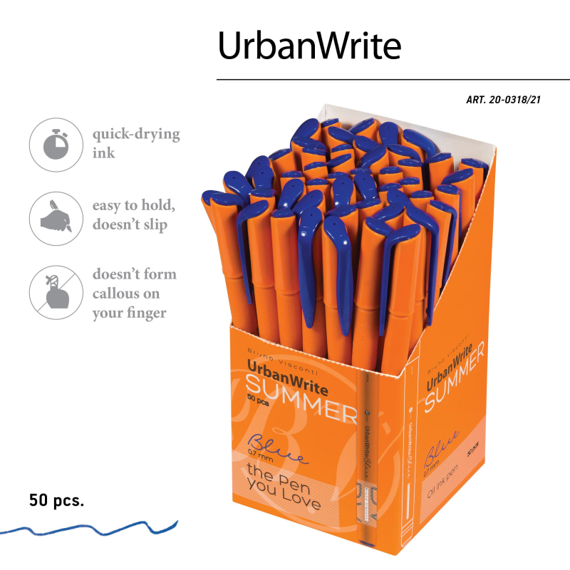 Ручка шариковая неавтомат. UrbanWrite. Summer масл,0.7мм, синяя 20-0318/31
