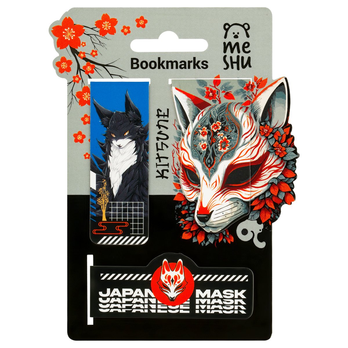 превью Закладки магнитные для книг, 3шт., MESHU «Kitsune», матовая ламинация, фольга