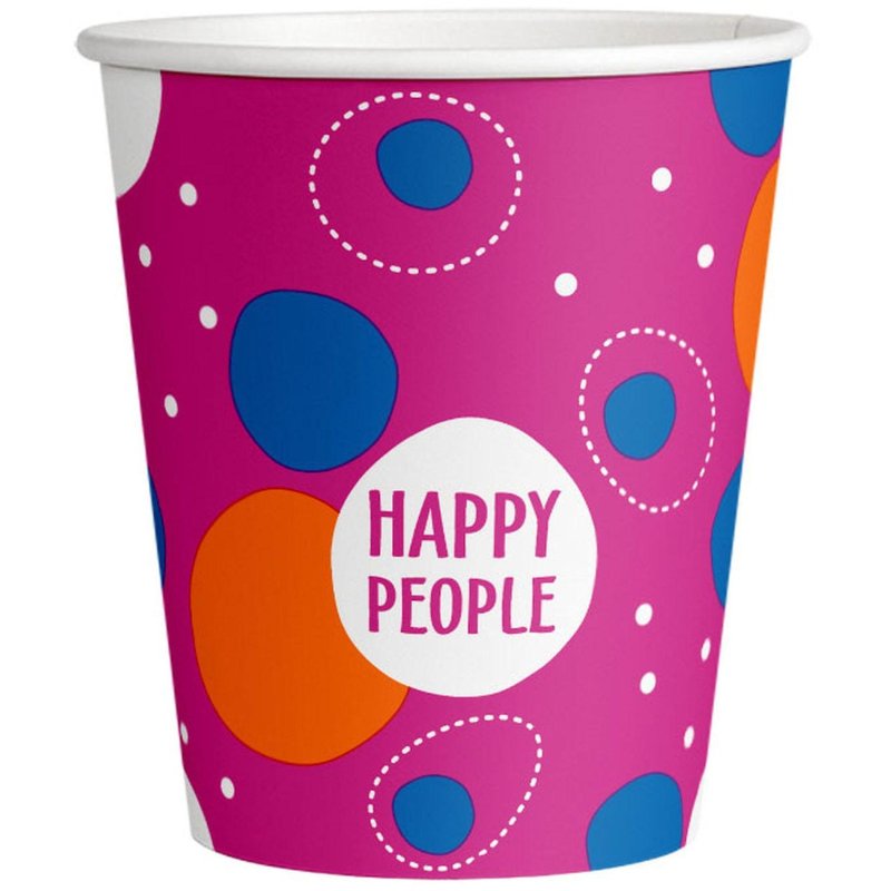 Стакан одноразовый бум односл. 250 мл d-80мм Happy People МИКС 50шт/уп