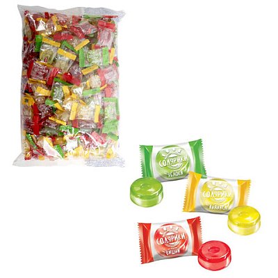 Карамель леденцовая СОЛЯРИКИ ассорти (яблоко, ананас, вишня), 1 кг