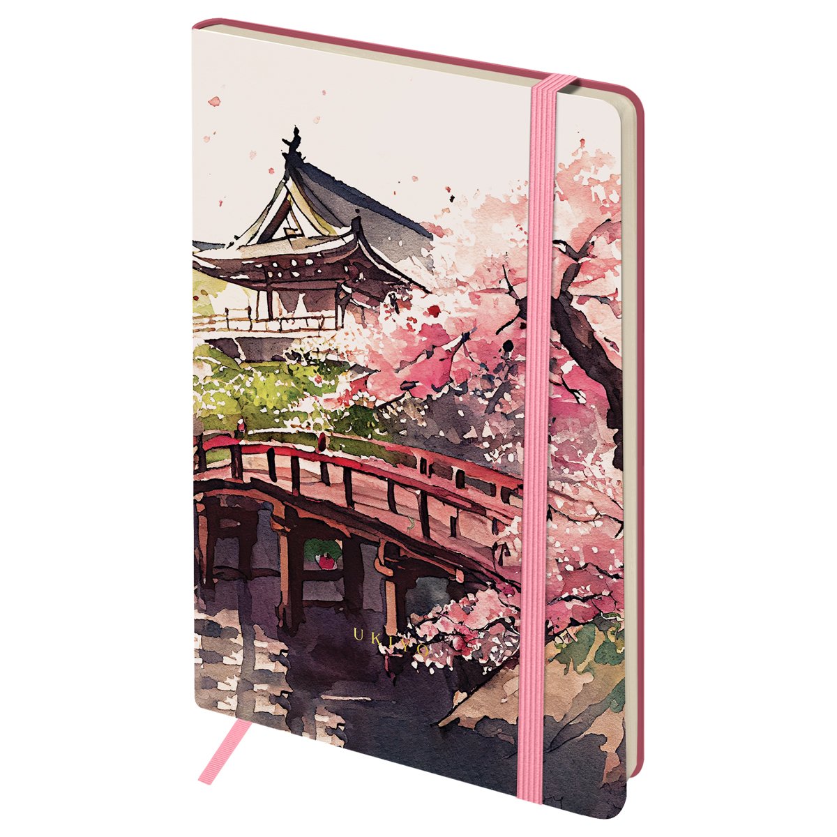 Записная книжка А5 80л. ЛАЙТ, кожзам, Greenwich Line «Sakura. Karahafu», с резинкой, тиснение фольгой, блок в линию