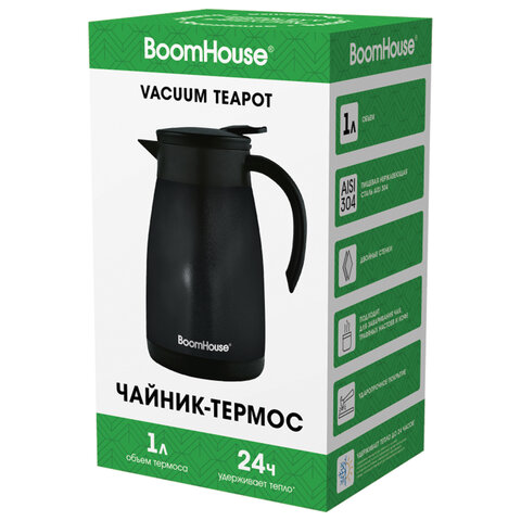 Чайник-термос 1 л, BOOMHOUSE (БУМХАУС) COFFEE BREAK, нержавеющая сталь SUS304, черный, ТЕРМОЧАЙНИК