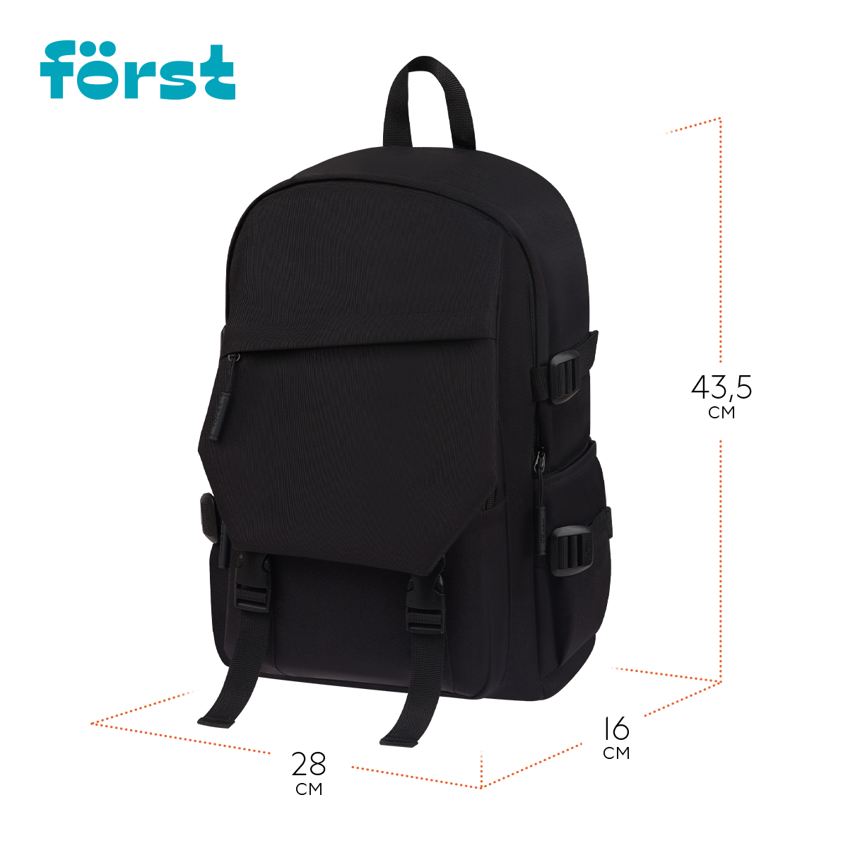 Рюкзак Först F-City «Black Spirit» 43.5×28×16см, 1 отделение, 5 карманов, уплотненная спинка