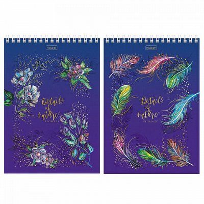 Блокнот А5 (146×215 мм), 80 л., гребень, клетка, ламинация, 3D фольга, HATBER, «Тон природы»