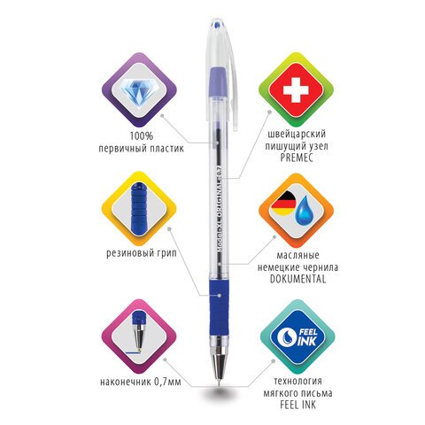 Ручка шариковая масляная с грипом BRAUBERG «Model-XL» ORIGINAL, СИНЯЯ, узел 0.7 мм, линия письма 0.35 мм, 143242