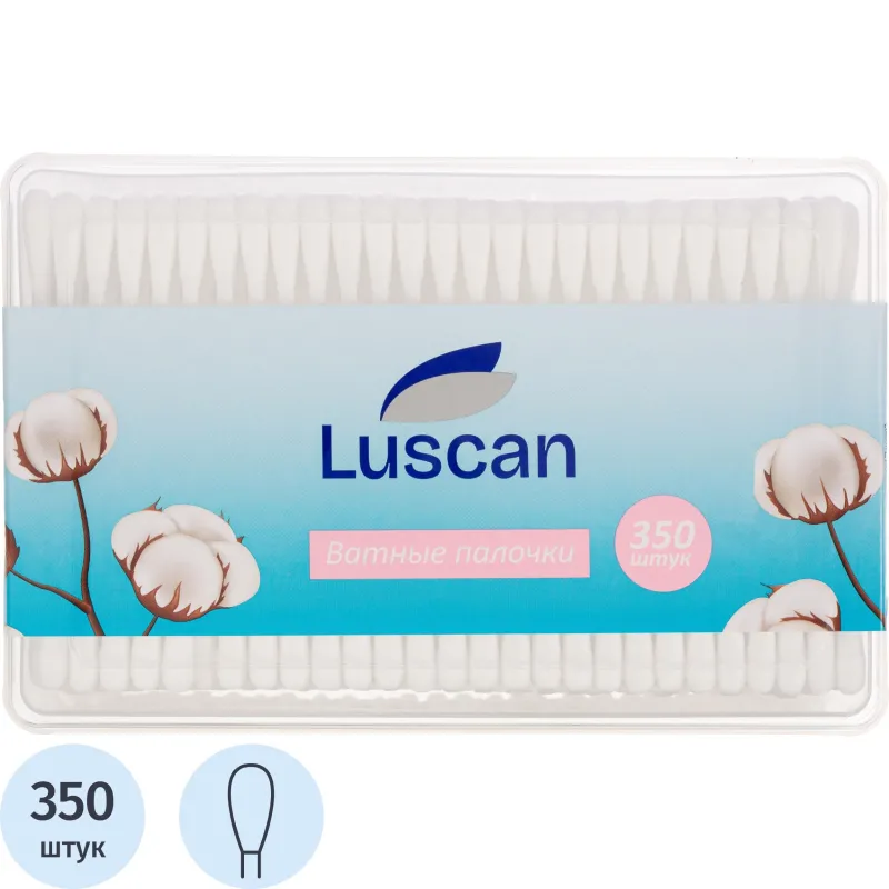 Палочки ватные Luscan 350 штук пластиковая коробка