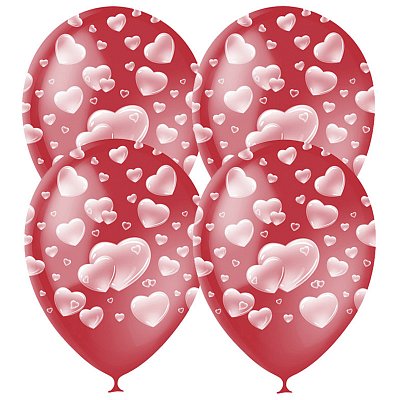 Воздушные шары, 25шт., М12/30см, Поиск «Cherry Red Сердца», пастель, растровый рисунок