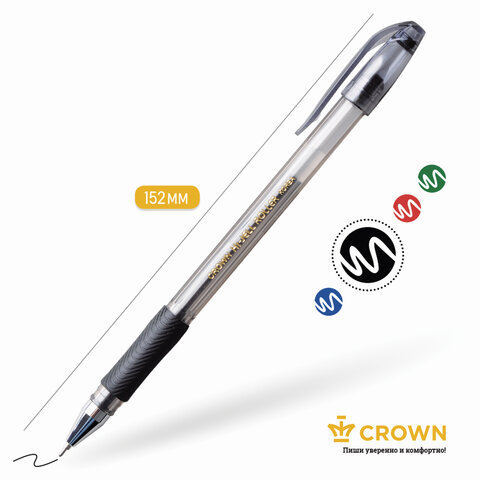 Ручка гелевая с грипом CROWN «Hi-Jell Needle Grip», ЧЕРНАЯ, узел 0.7 мм, линия письма 0.5 мм