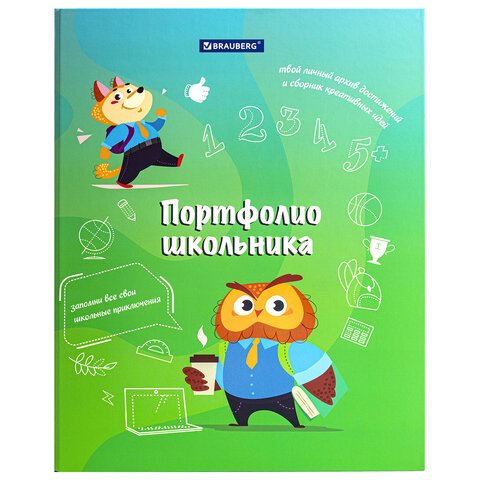 Папка-портфолио школьника «ОТЛИЧНИК», 4 кольца, 20 файлов, 10 вкладышей, 7БЦ матовая, BRAUBERG