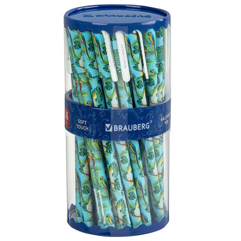 Ручка шариковая BRAUBERG SOFT TOUCH STICK «PARROTS», СИНЯЯ, мягкое покрытие, узел 0.7 мм