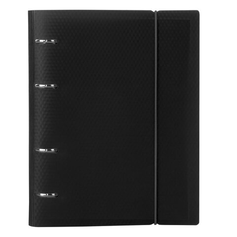 Тетрадь на кольцах А5 (175×220 мм), 120 л., пластиковая обложка, клетка, с фиксирующей резинкой, BRAUBERG, черная, 403568