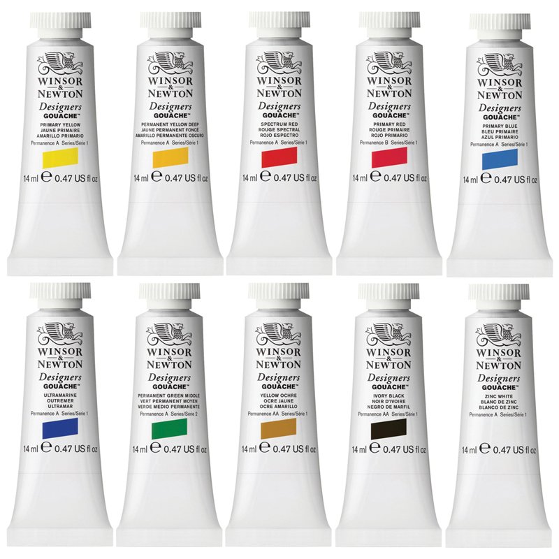 превью Краски гуашевые Winsor&Newton «Designers Gouache», Intro Set 10цв, 14мл, туба, картон. упаковка