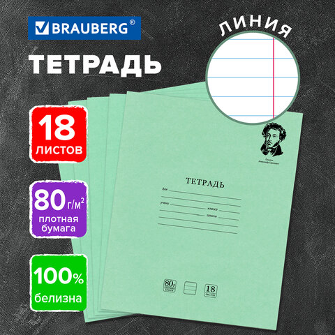 превью Тетрадь BRAUBERG ВЕЛИКИЕ ИМЕНА, 18 л., линия, плотная бумага 80 г/м2, обложка тонированный офсет