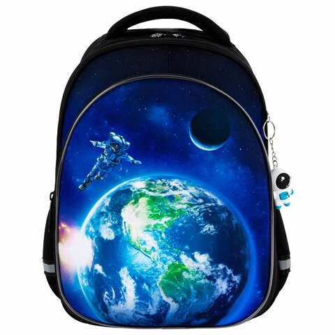 Рюкзак BRAUBERG OPTIMA, 2 отделения, с брелоком, «Brave astronaut», 3D-панель, 36×27х18 см