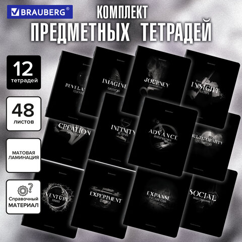 Тетради предметные, КОМПЛЕКТ 12 ПРЕДМЕТОВ, 48 л., матовая ламинация, BRAUBERG «SHADOWS»