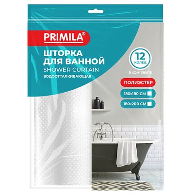 Шторка для ванной ПОЛИЭСТЕР, 180×180см, кольца в комплекте, СЕРЫЙ БРИЛЛИАНТ, PRIMILA