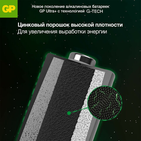 Батарейки КОМПЛЕКТ 2 шт., GP Ultra Plus G-Tech, AA (LR6), алкалиновые, пальчиковые
