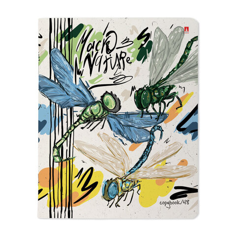 Тетрадь А5 48 л. АЛЬТ скоба, клетка, матовая ламинация, «MACRO NATURE» (5 видов)