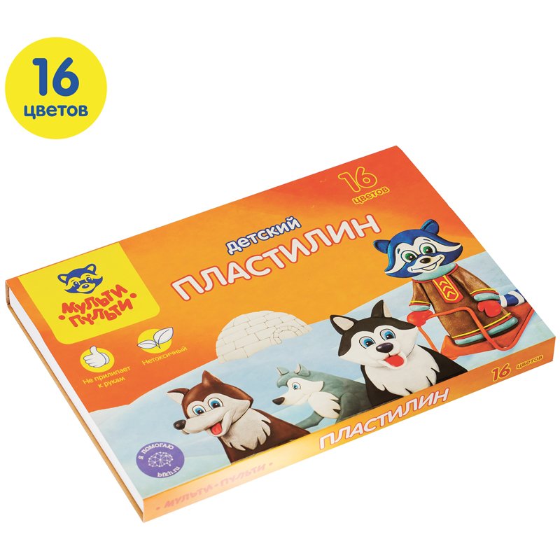 Пластилин Мульти-Пульти «Енот на Аляске», 16 цветов, 240г, со стеком, картон
