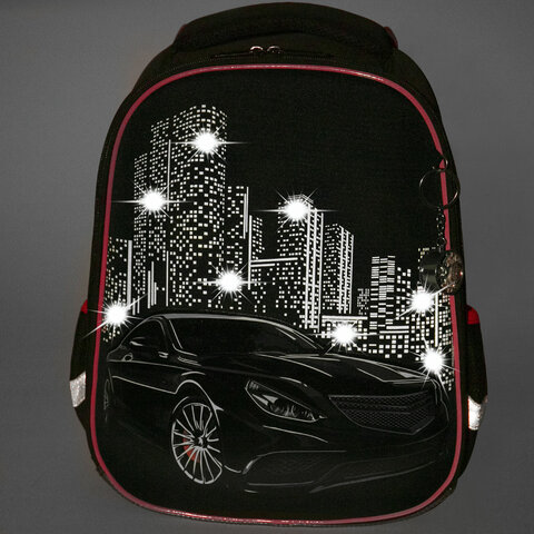 Ранец BRAUBERG PREMIUM, 2 отделения, с брелком, «City car», LED ЛАМПОЧКИ, 38×29х16 см