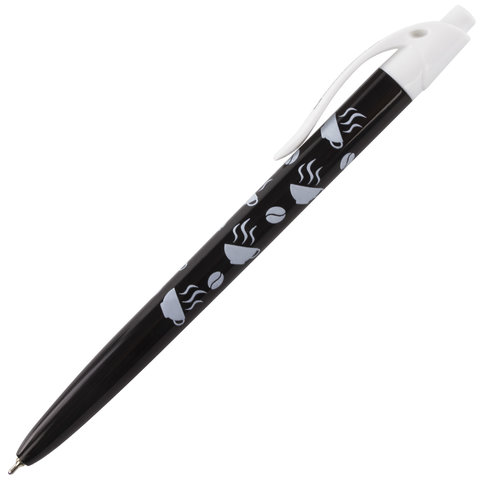 Ручка шариковая масляная автоматическая BRAUBERG BLACK&WHITE «Coffee», СИНЯЯ, узел 0.7 мм, линия письма 0.35 мм