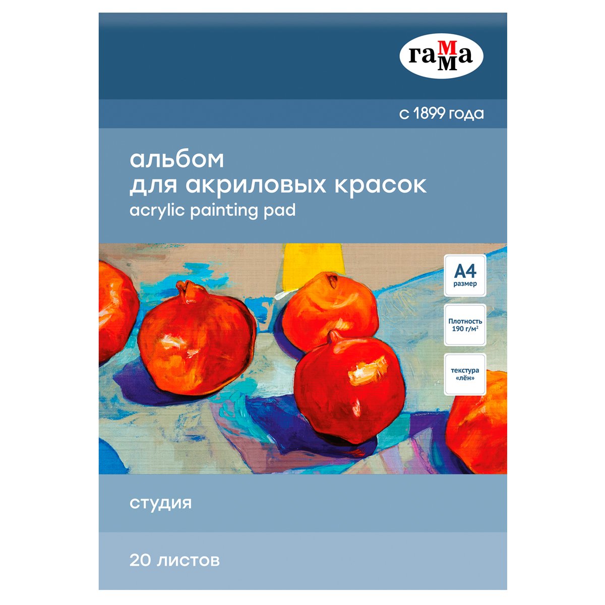 превью Альбом для акрила, 20л., А4, на склейке Гамма «Студия», 190г/м3, текстура «лен»