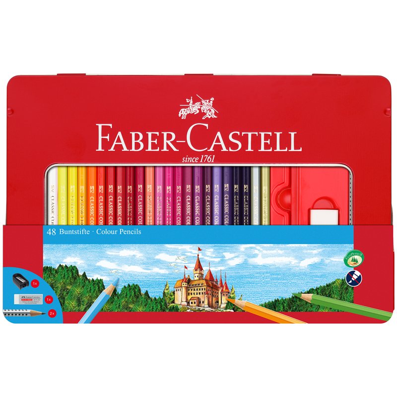 Карандаши цветные Faber-Castell 48 цветов шестиграные с ластиком и точилкой